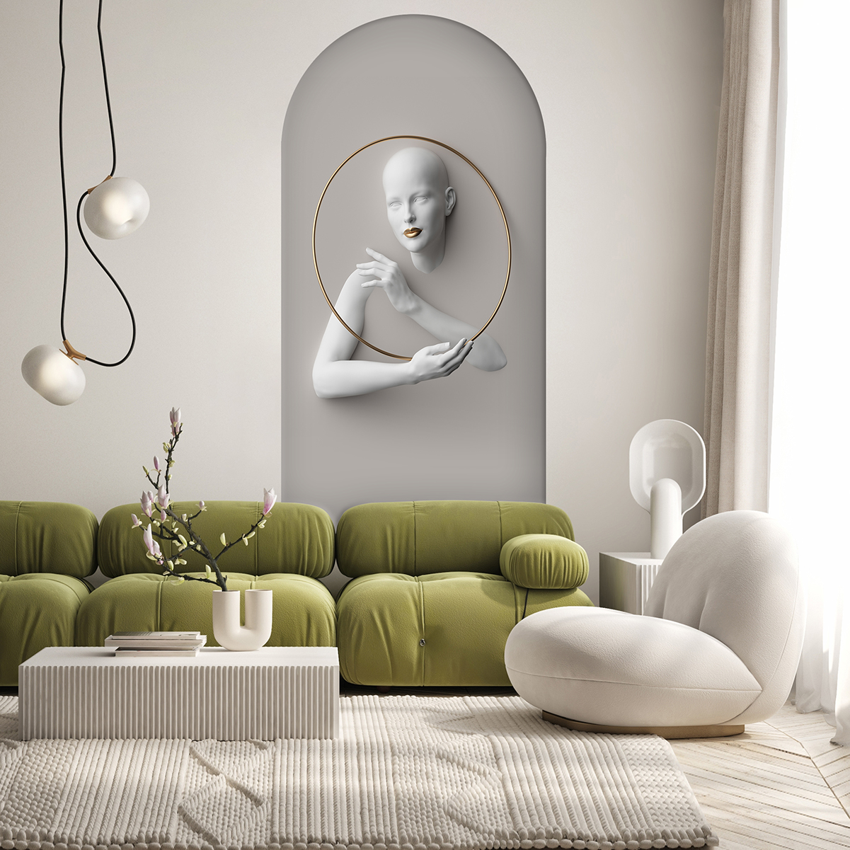 Soyut Kadın Figürlü Duvar Kağıdı - Minimalist ve Şık İç Mekan Dekorasyonu - Görsel 4