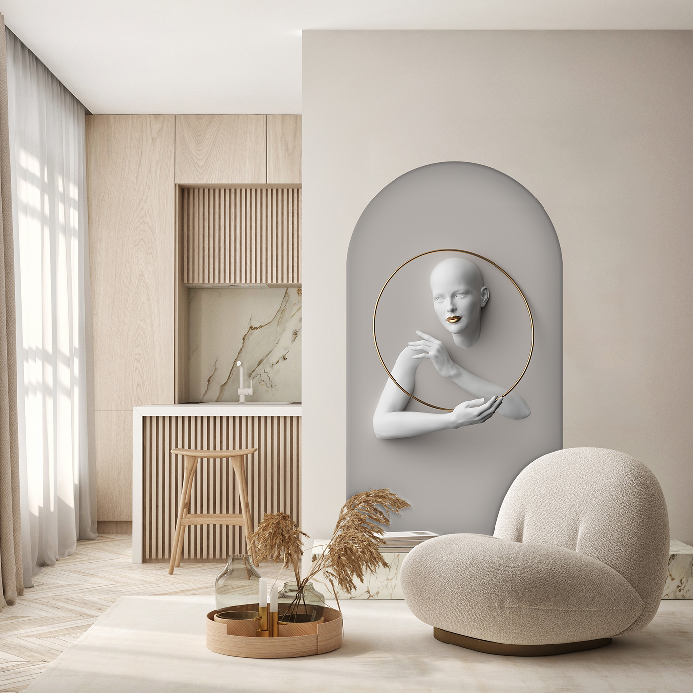 Soyut Kadın Figürlü Duvar Kağıdı - Minimalist ve Şık İç Mekan Dekorasyonu - Görsel 3