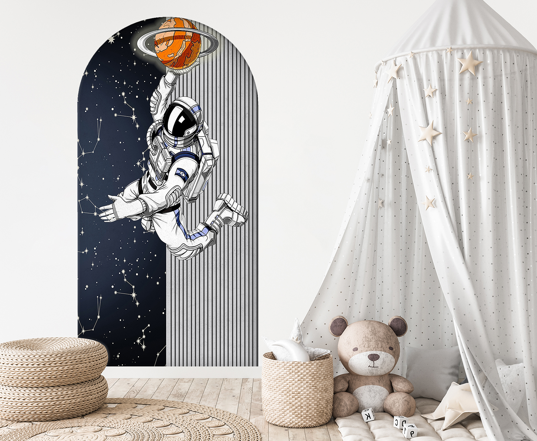 Astronot Basketbol Duvar Kağıdı - Uzay Temalı Çocuk Odası Dekoru - Görsel 5