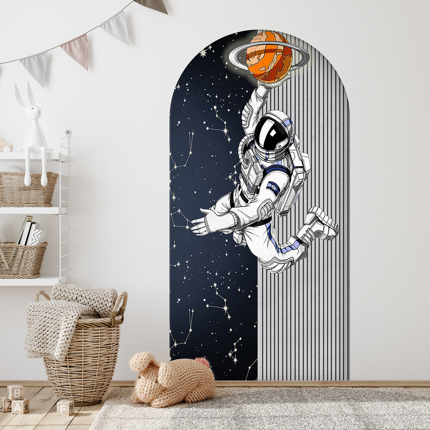 Astronot Basketbol Duvar Kağıdı - Uzay Temalı Çocuk Odası Dekoru - Görsel 2