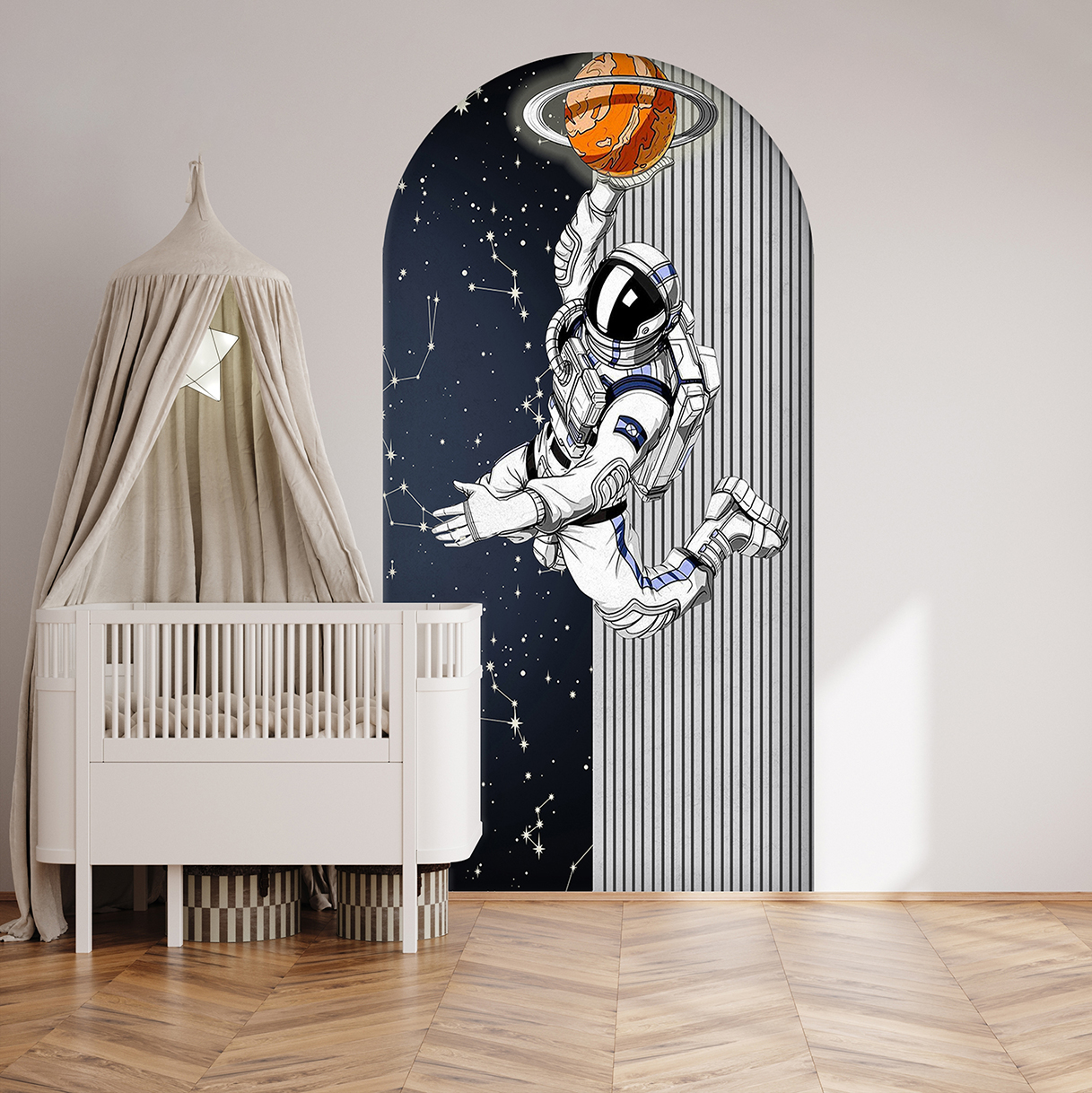 Astronot Basketbol Duvar Kağıdı - Uzay Temalı Çocuk Odası Dekoru - Görsel 3