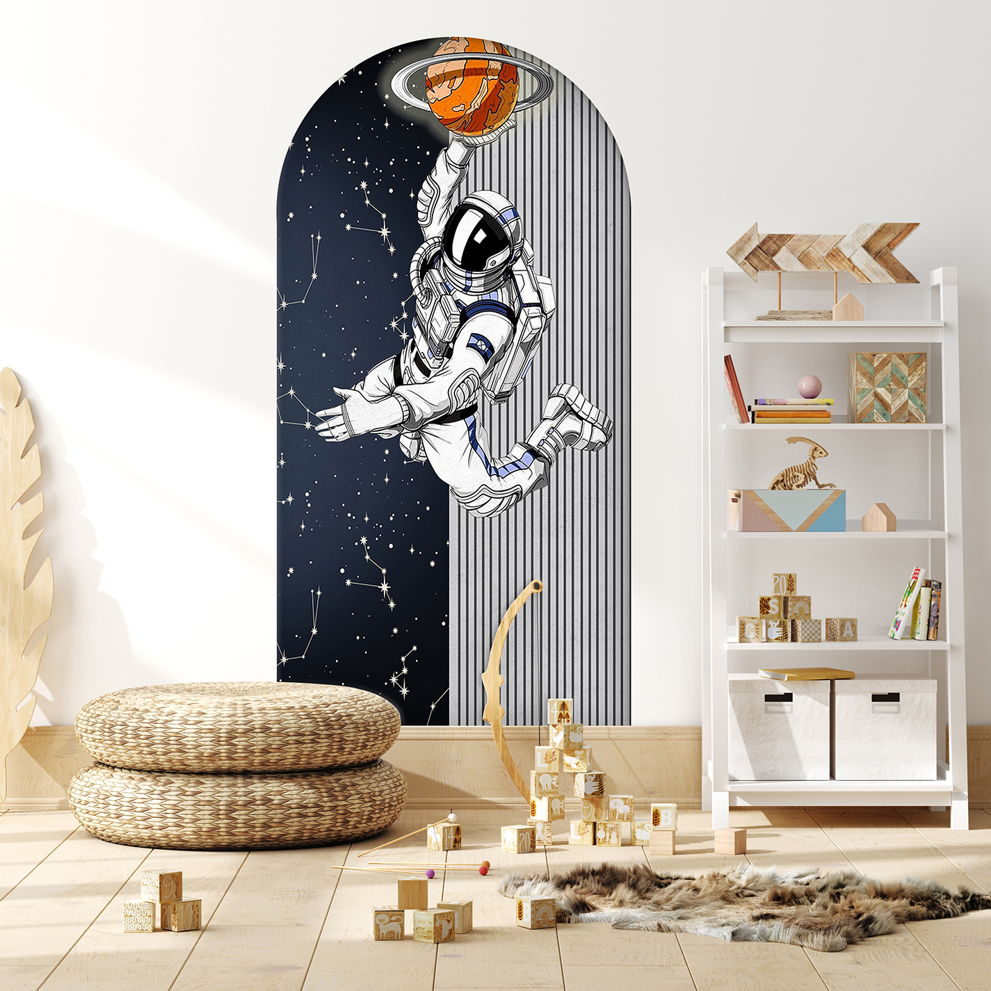 Astronot Basketbol Duvar Kağıdı - Uzay Temalı Çocuk Odası Dekoru - Görsel 4