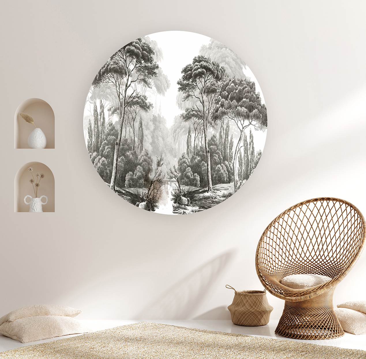 Beyaz ve Siyah Orman Manzarası Duvar Kağıdı – Kendinden Yapışkanlı Doğal Tasarım