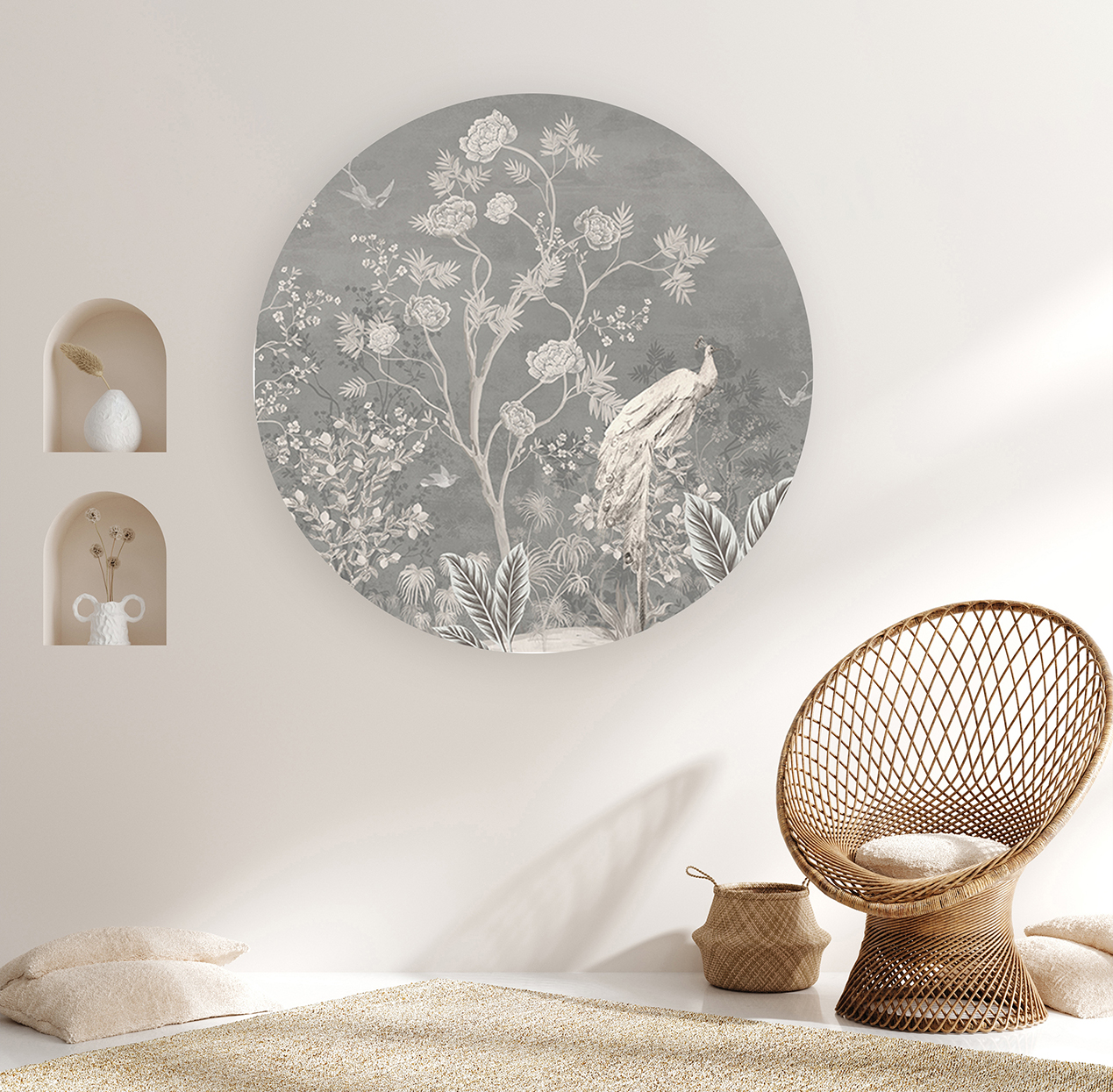 Gri Arka Plan ve Çiçek Deseni ile Duvar Kağıdı - Şık ve Minimal Tasarım