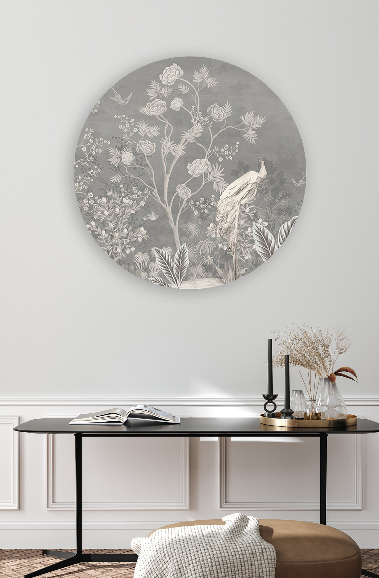 Gri Arka Plan ve Çiçek Deseni ile Duvar Kağıdı - Şık ve Minimal Tasarım - Görsel 4