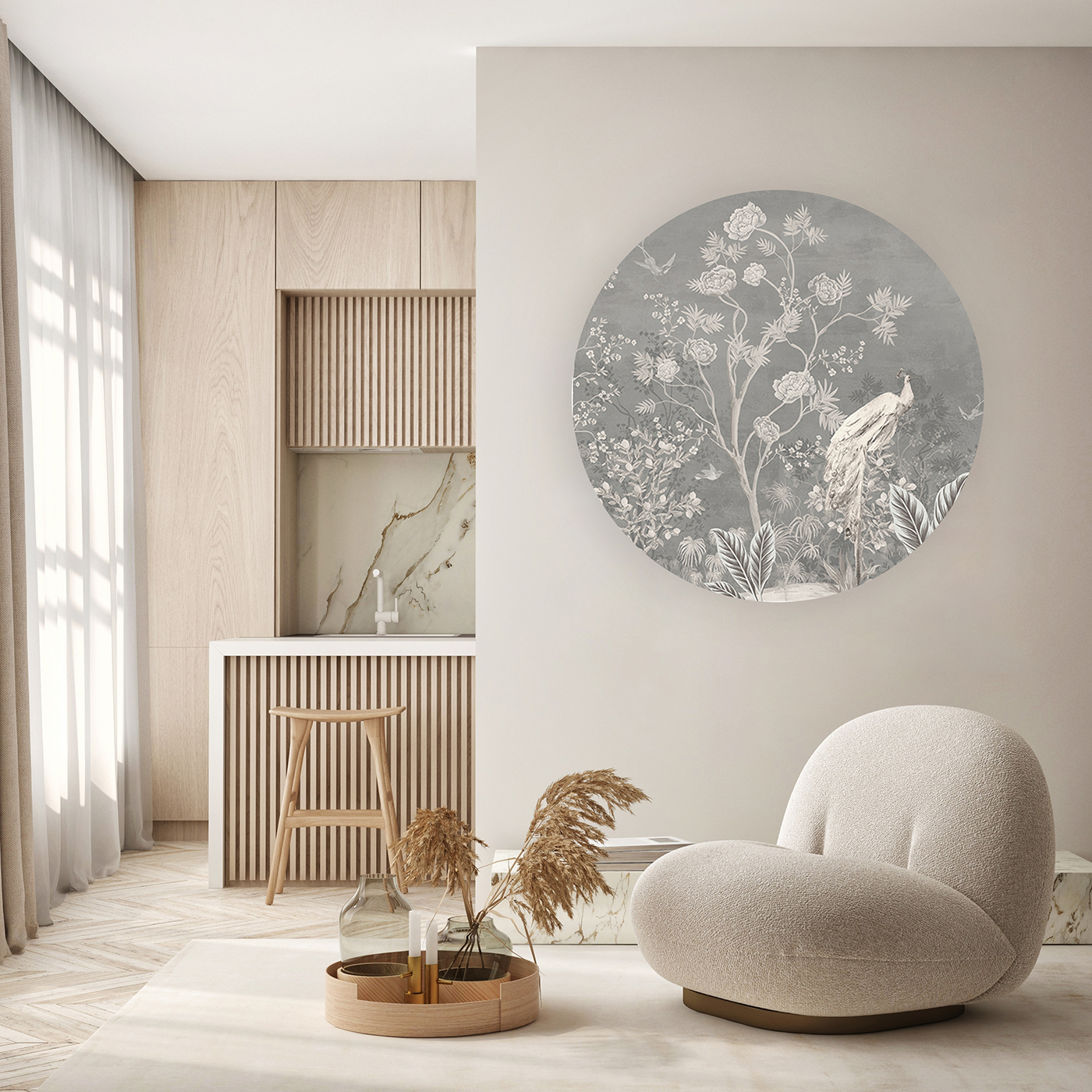 Gri Arka Plan ve Çiçek Deseni ile Duvar Kağıdı - Şık ve Minimal Tasarım - Görsel 5
