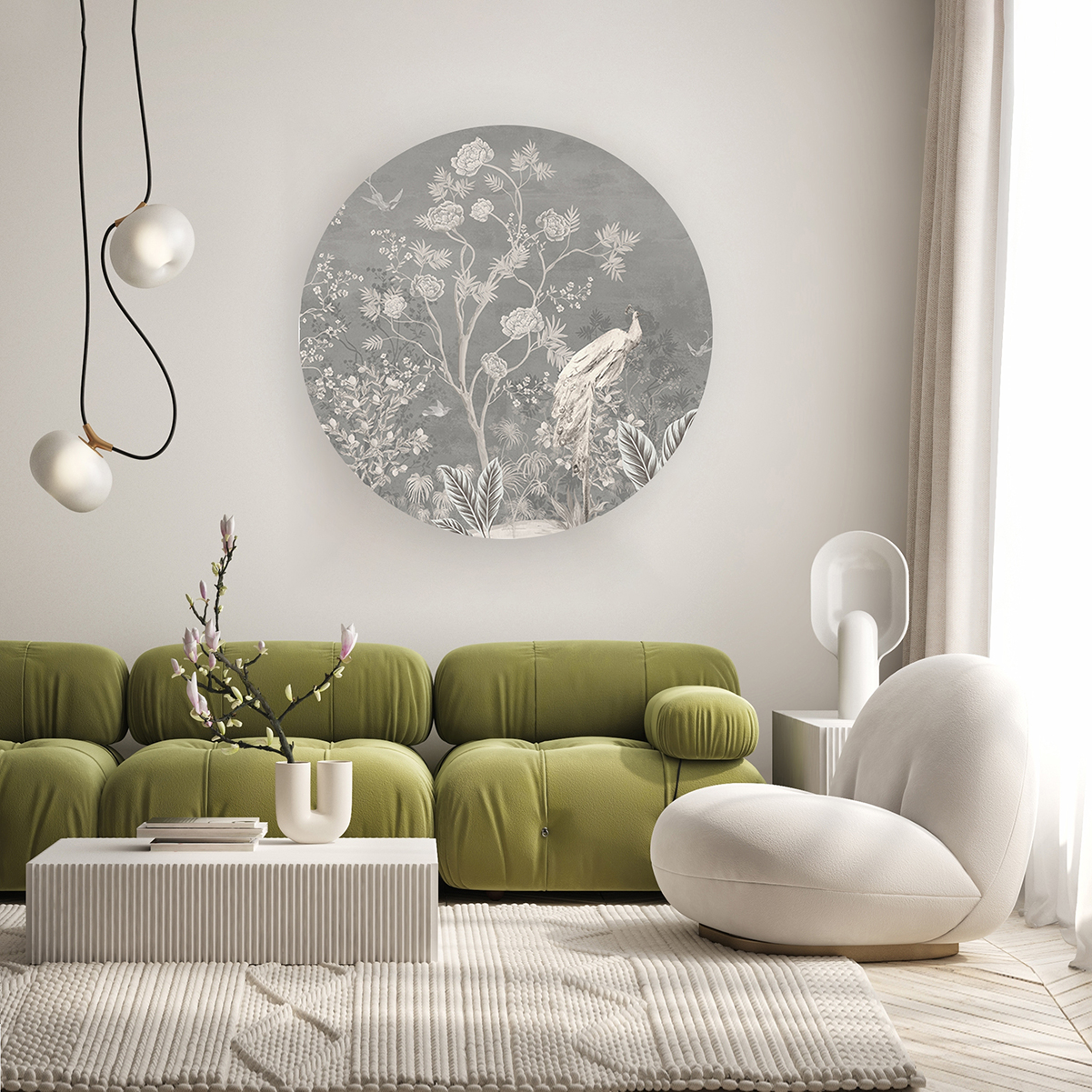 Gri Arka Plan ve Çiçek Deseni ile Duvar Kağıdı - Şık ve Minimal Tasarım - Görsel 6