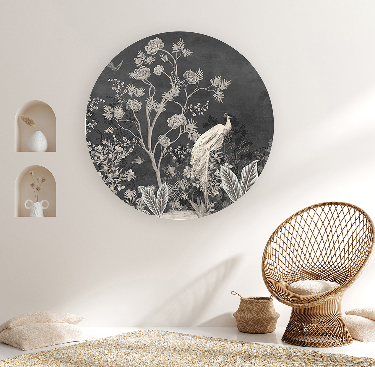 Siyah Arka Plan ve Çiçek Deseni ile Duvar Kağıdı - Şık ve Modern Tasarım