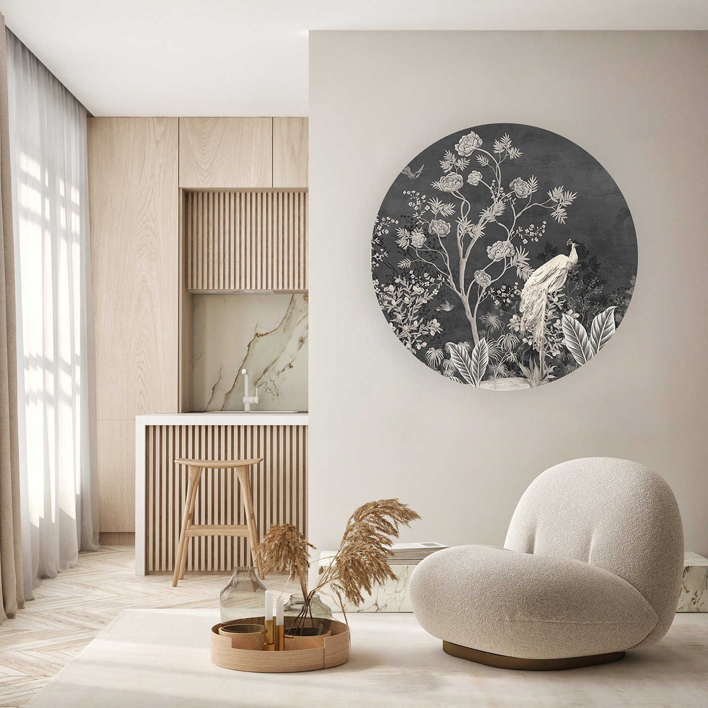 Siyah Arka Plan ve Çiçek Deseni ile Duvar Kağıdı - Şık ve Modern Tasarım - Görsel 5