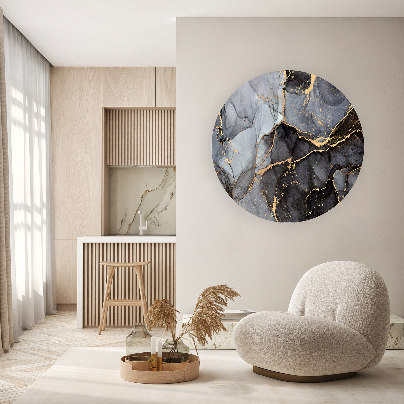 Yuvarlak Soyut Mermer Desenli Duvar Kağıdı - Modern ve Şık Tasarım - Görsel 5