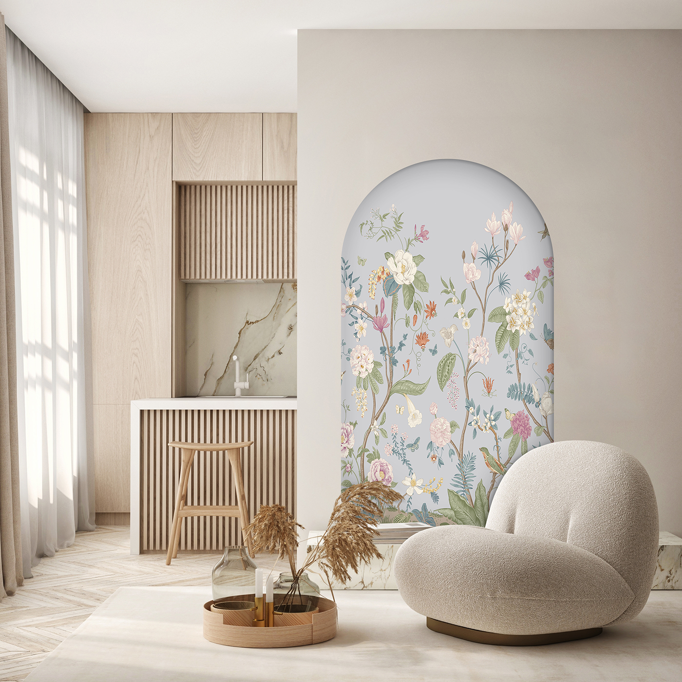 Çiçek Desenli Soyut Duvar Kağıdı - Şık ve Modern - Görsel 4