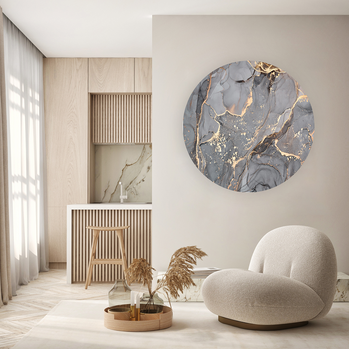 Yuvarlak Mermer Desenli Duvar Kağıdı - Modern Tasarım - Görsel 5