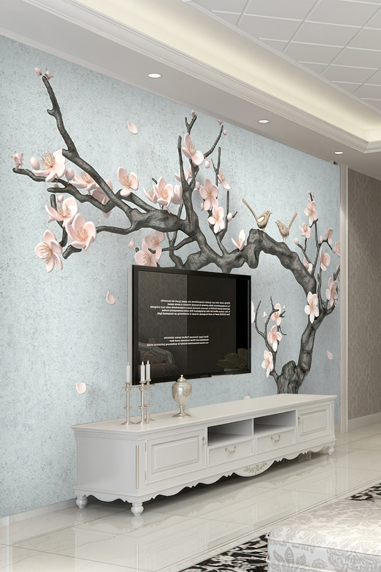 Çiçekli Ağaç ve Kuş Desenli Duvar Kağıdı - Görsel 6