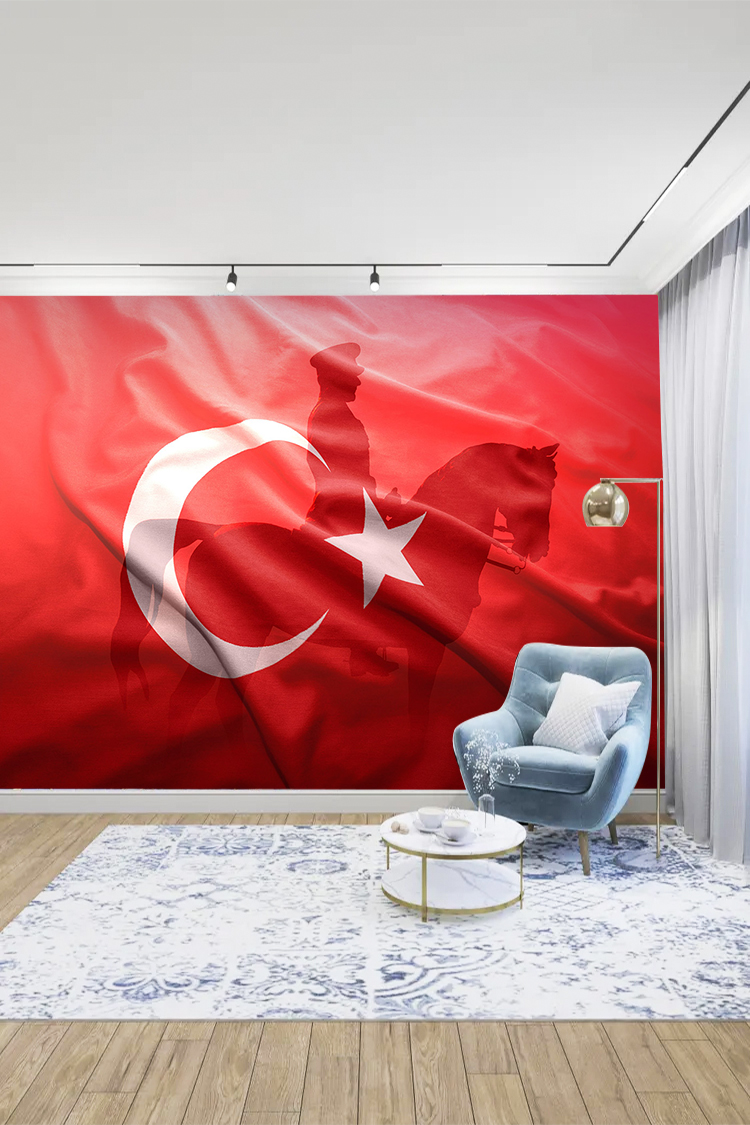 Türk Bayrağı ve Atlı Figür Duvar Kağıdı - Görsel 3
