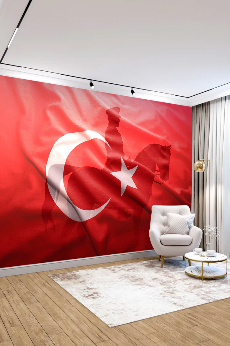 Türk Bayrağı ve Atlı Figür Duvar Kağıdı