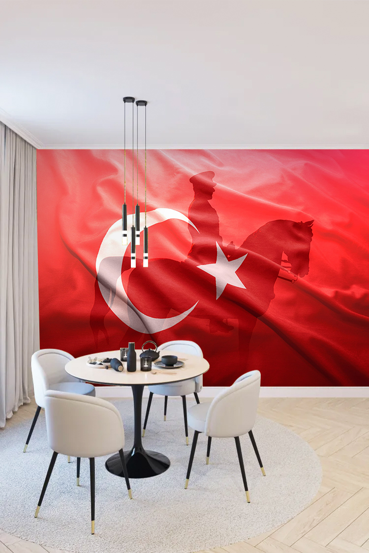 Türk Bayrağı ve Atlı Figür Duvar Kağıdı - Görsel 4
