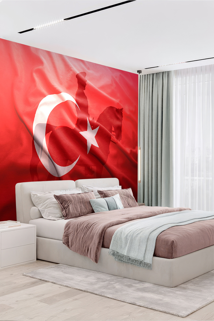 Türk Bayrağı ve Atlı Figür Duvar Kağıdı - Görsel 5