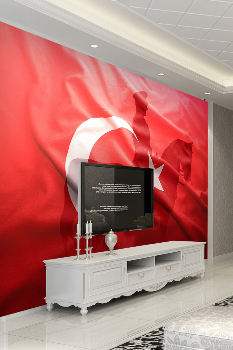 Türk Bayrağı ve Atlı Figür Duvar Kağıdı - Görsel 6