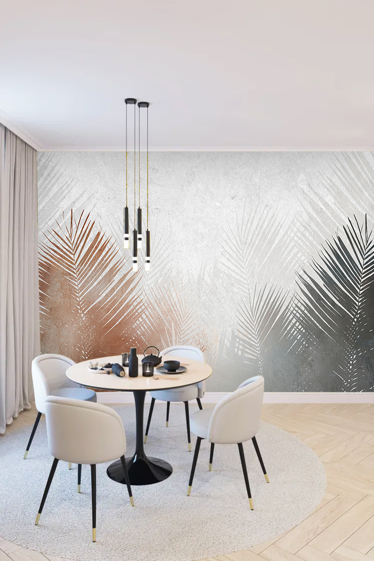 Altın ve Beyaz Palmiyeli Duvar Kağıdı