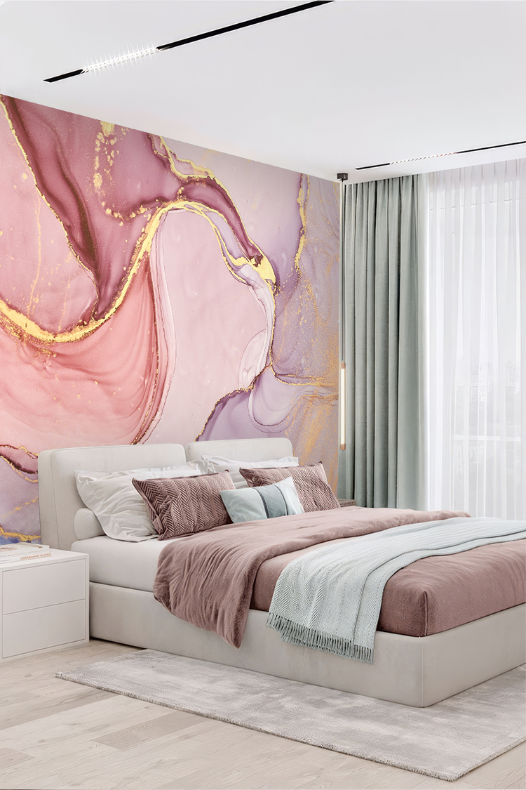 Pembe ve Altın Desenli Soyut Duvar Kağıdı