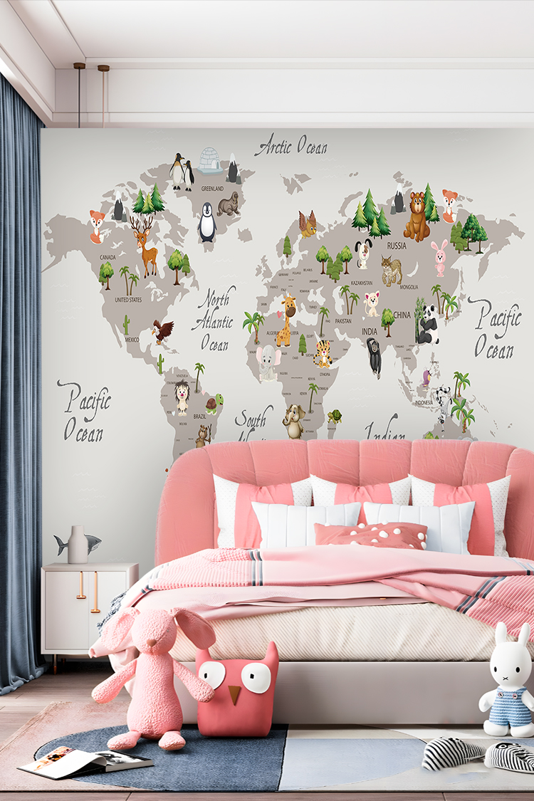 Hayvanlar Alemi Dünya Haritası Duvar Kağıdı - Görsel 2