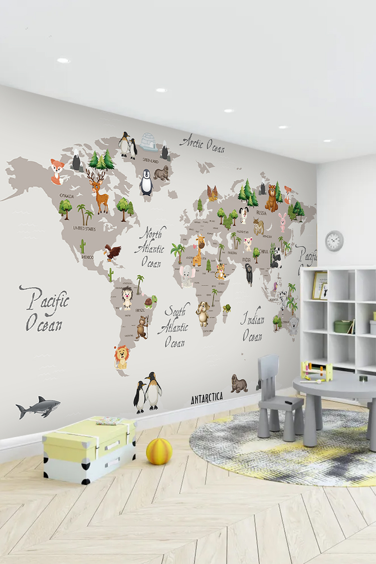 Hayvanlar Alemi Dünya Haritası Duvar Kağıdı - Görsel 5