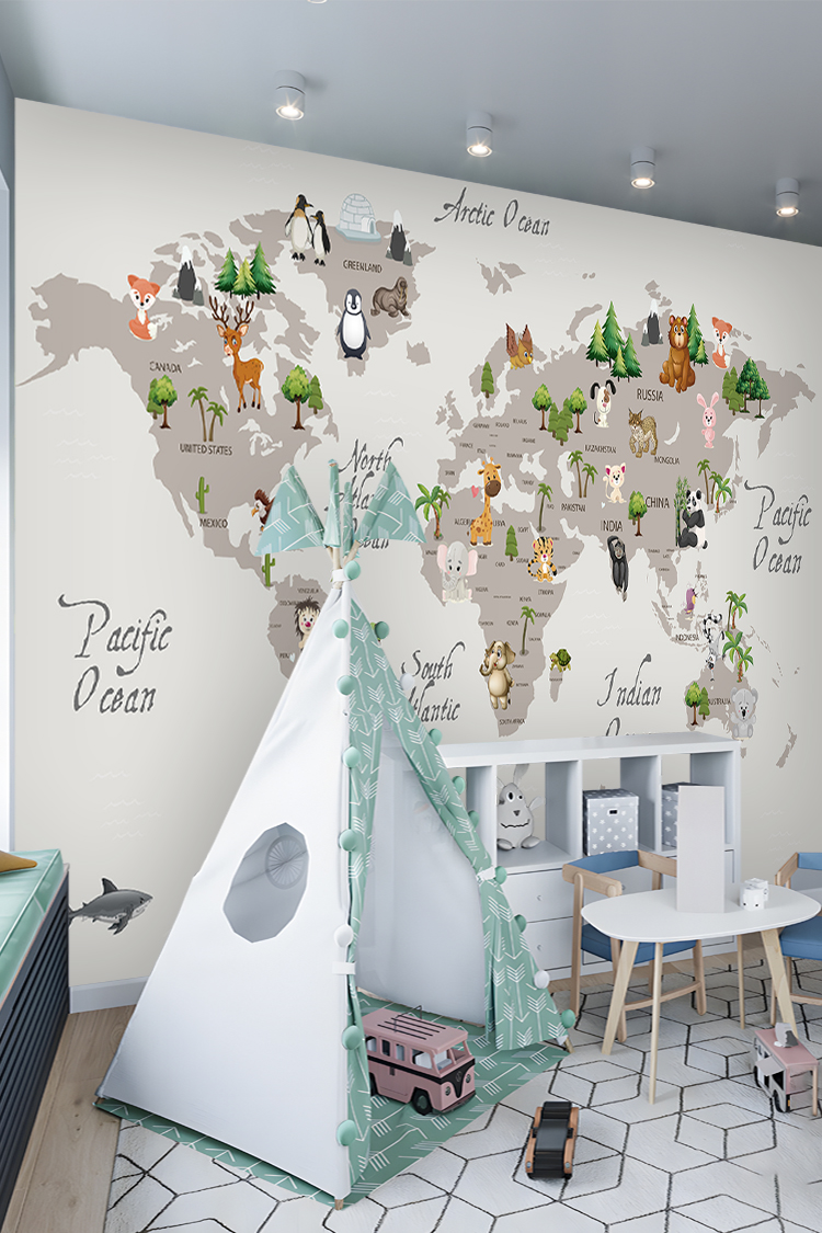 Hayvanlar Alemi Dünya Haritası Duvar Kağıdı - Görsel 6