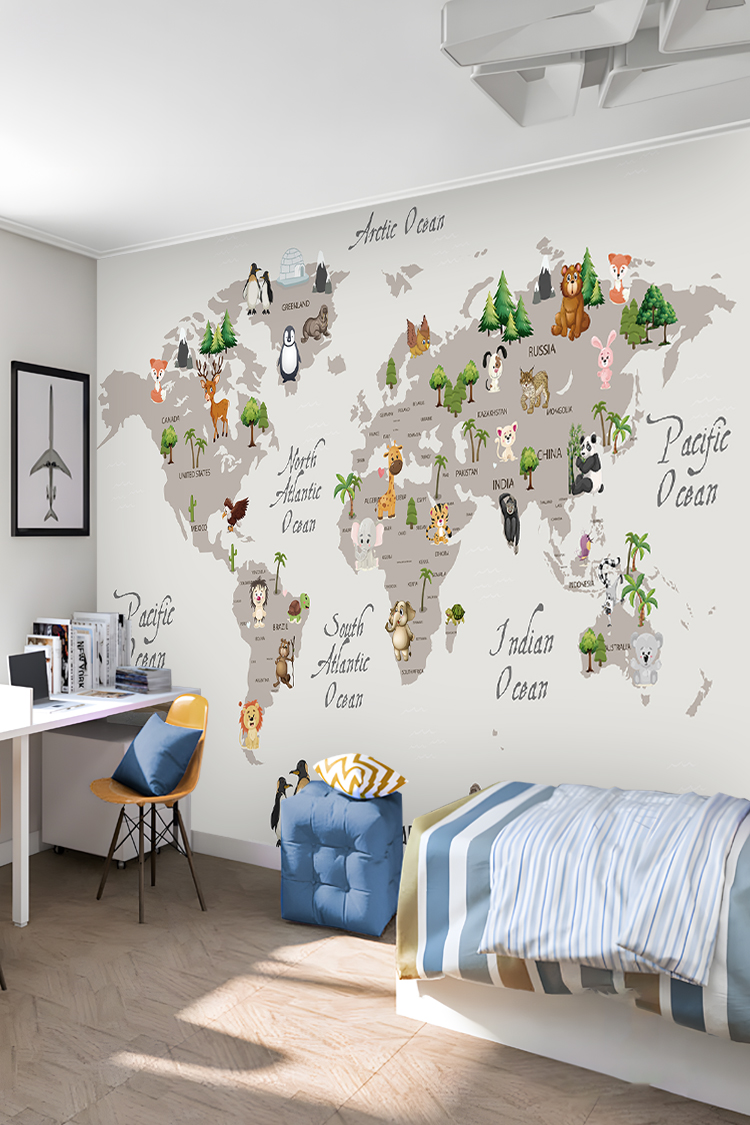 Hayvanlar Alemi Dünya Haritası Duvar Kağıdı