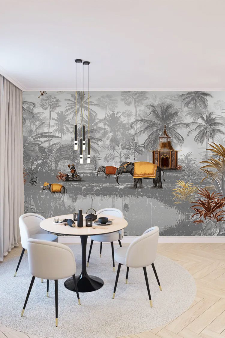 Egzotik Fil ve Tropikal Manzara Duvar Kağıdı