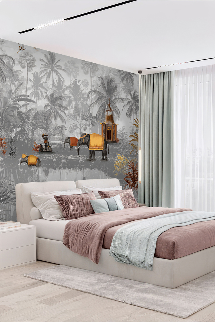 Egzotik Fil ve Tropikal Manzara Duvar Kağıdı - Görsel 5