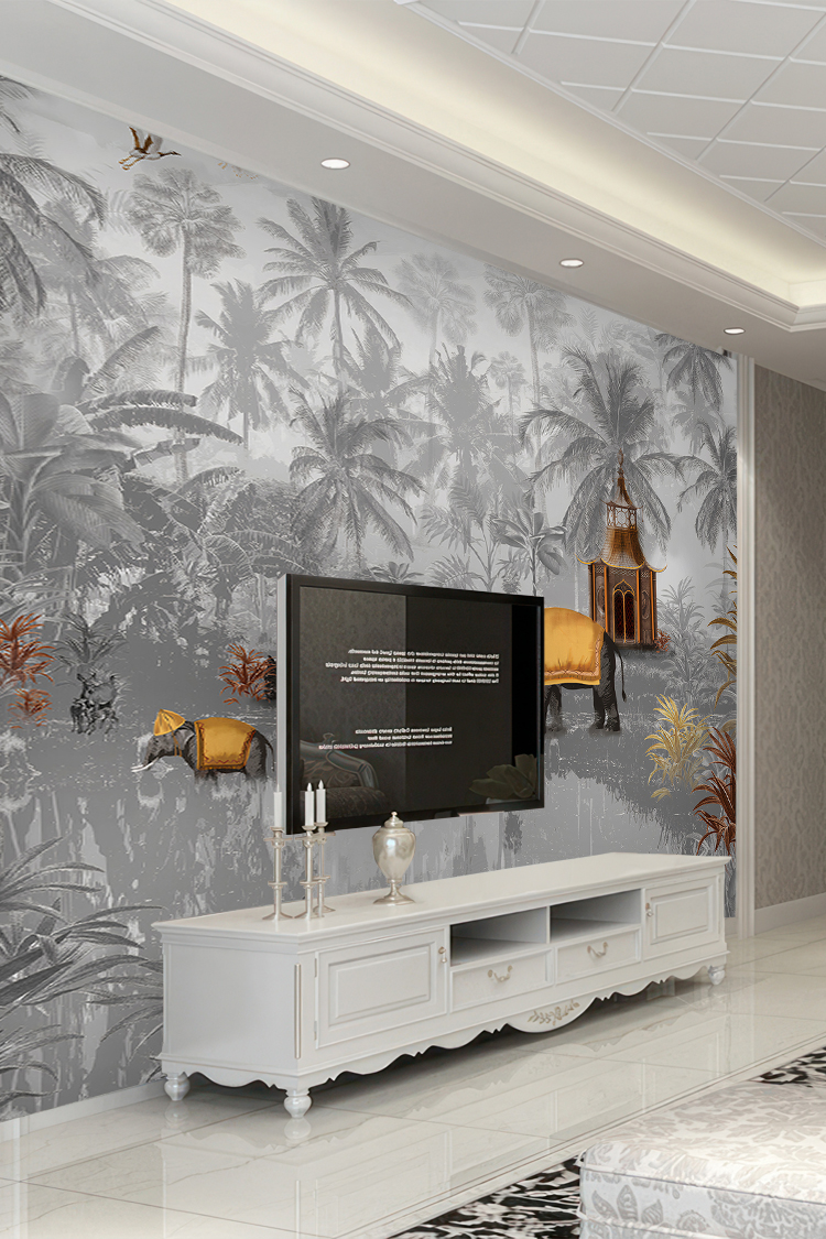 Egzotik Fil ve Tropikal Manzara Duvar Kağıdı - Görsel 6