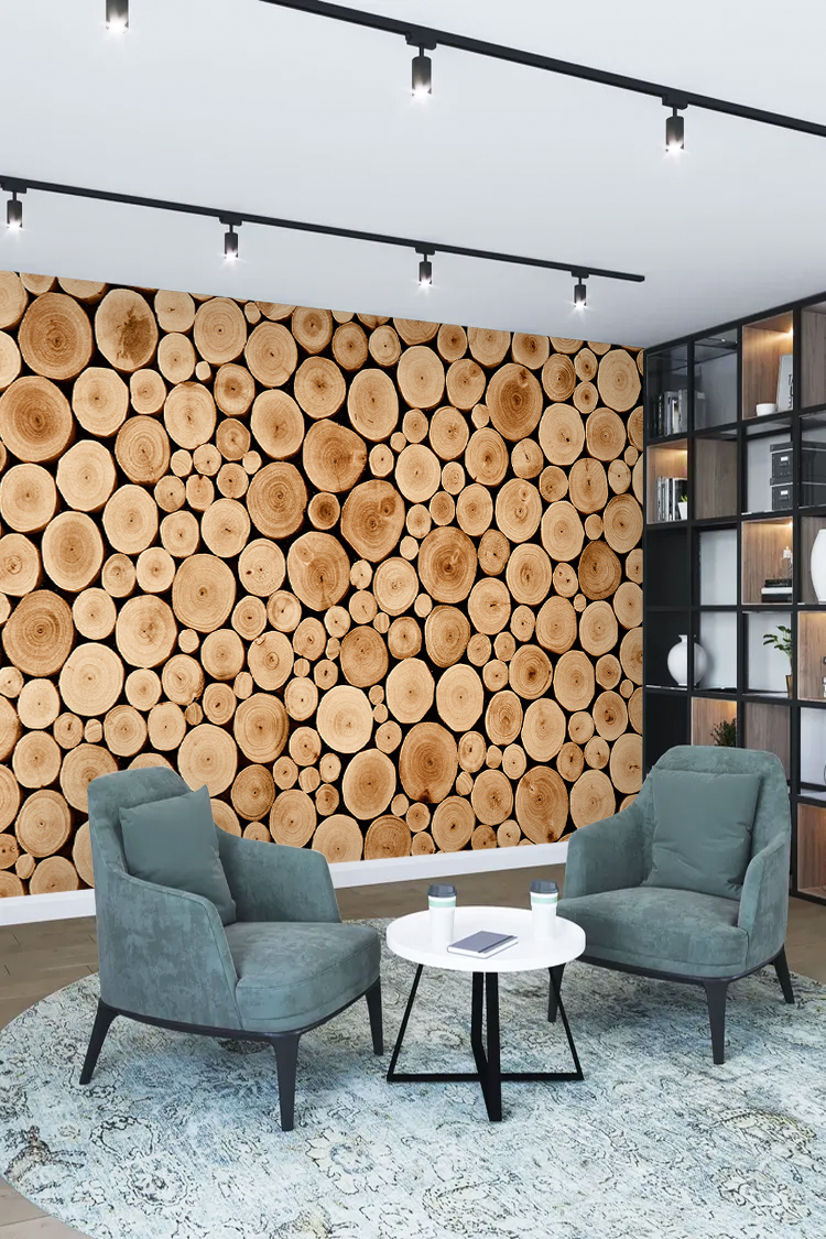 Ahşap Daire Dilimli Duvar Kağıdı – Doğal ve Modern Tasarım