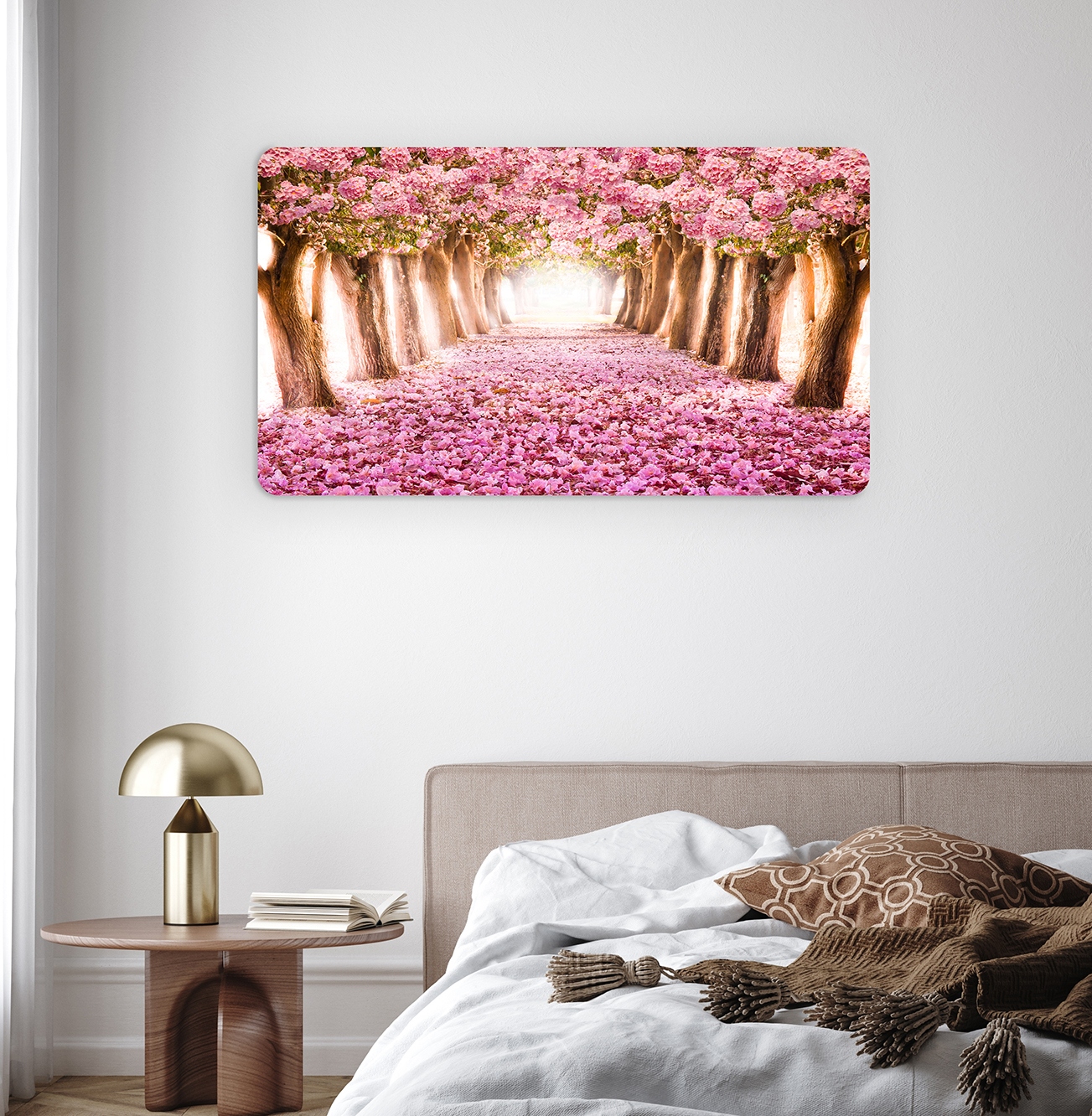 Pembe Çiçekli Yol Manzaralı Duvar Kağıdı - Doğal Tasarım - Görsel 5