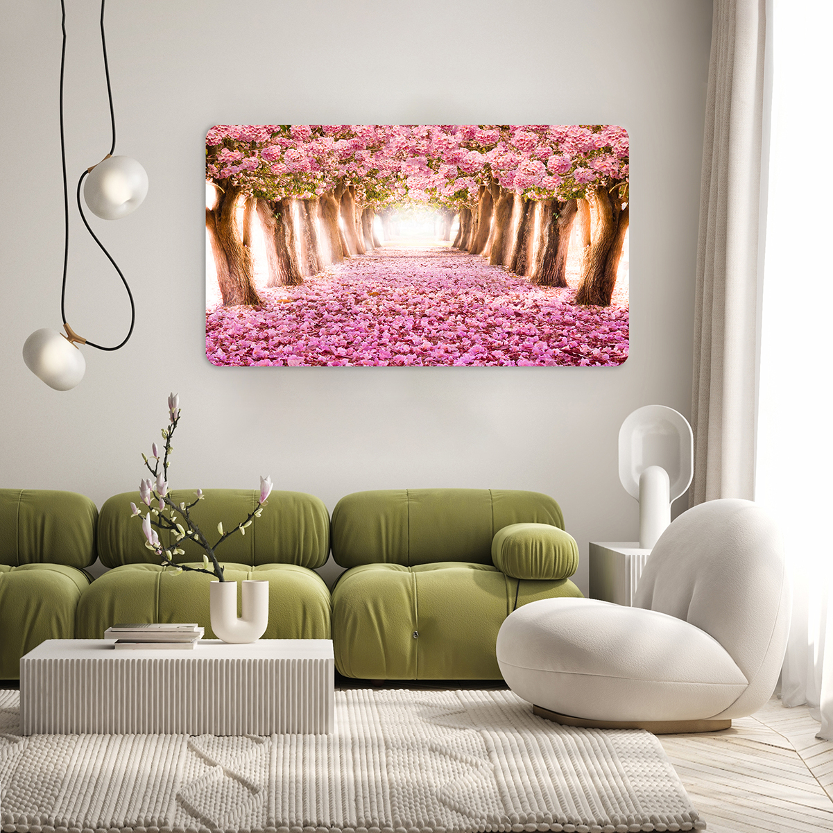 Pembe Çiçekli Yol Manzaralı Duvar Kağıdı - Doğal Tasarım - Görsel 6