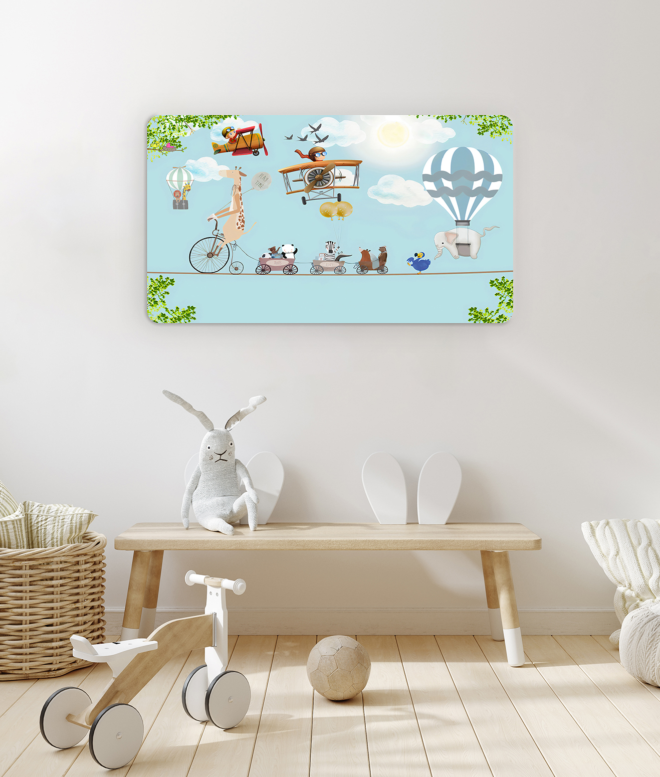 Çocuk Odası Hayvanlı ve Balonlu Eğlenceli Duvar Kağıdı - Görsel 2