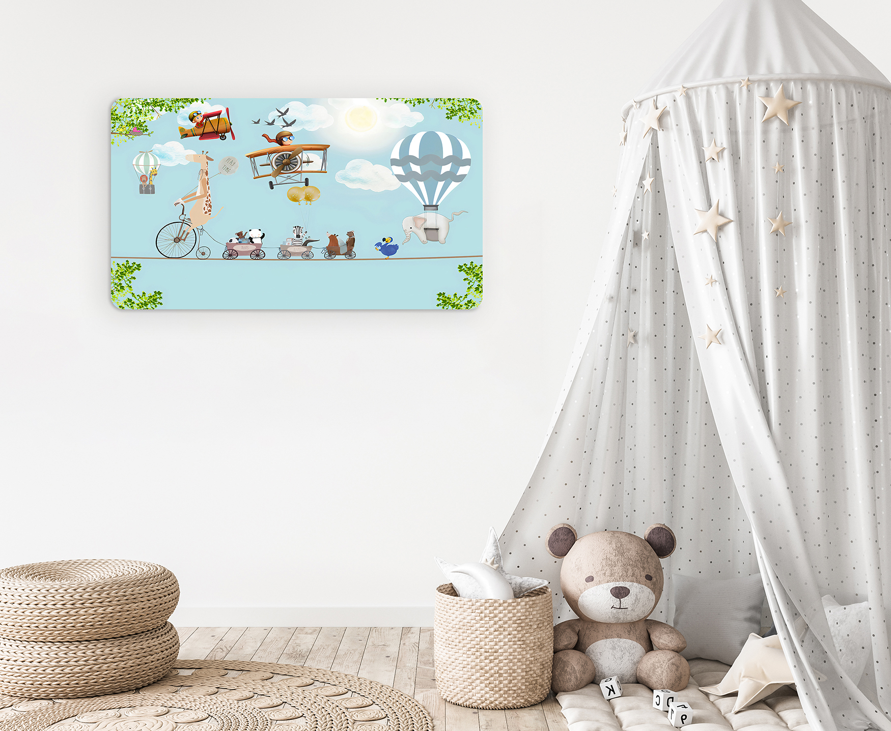 Çocuk Odası Hayvanlı ve Balonlu Eğlenceli Duvar Kağıdı - Görsel 3