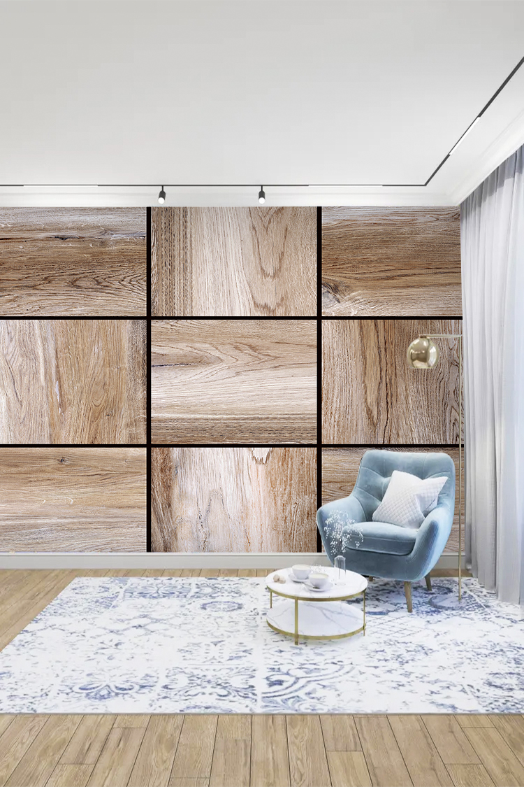 Doğal Ahşap Kare Desenli Duvar Kağıdı - Görsel 5