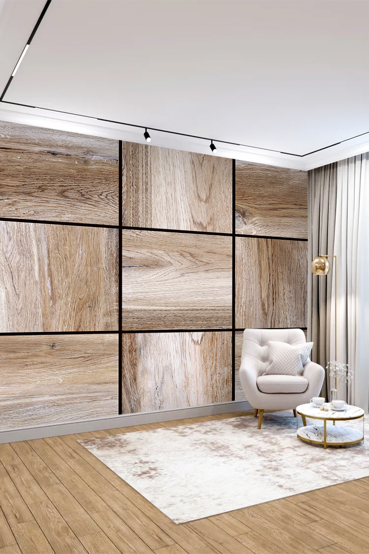 Doğal Ahşap Kare Desenli Duvar Kağıdı - Görsel 4