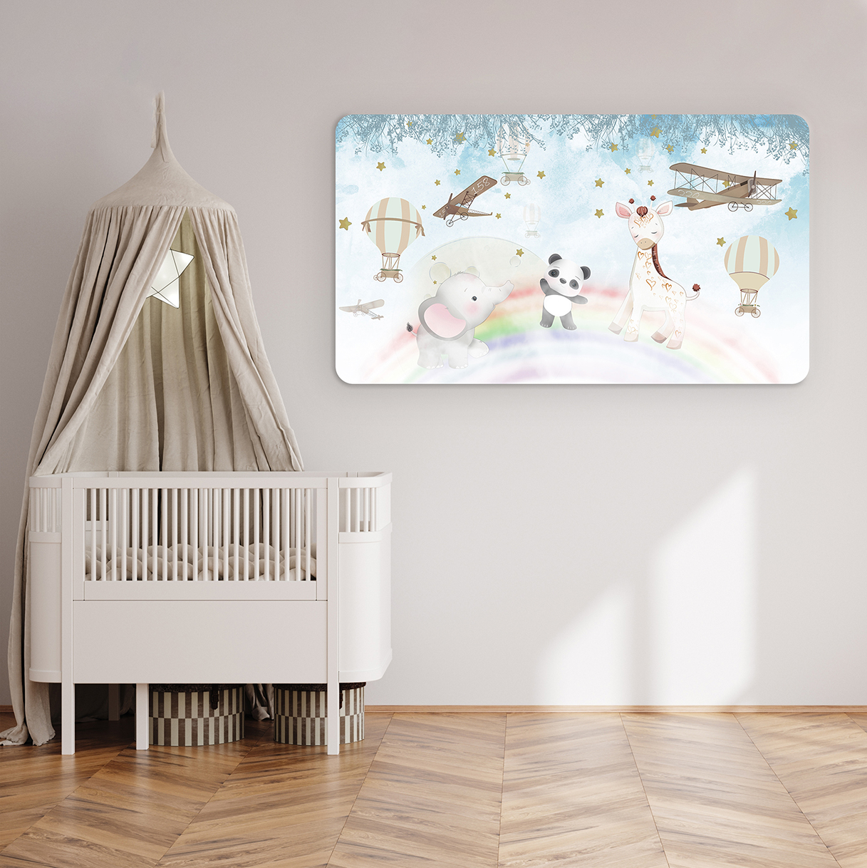 Sevimli Hayvanlar ve Vintage Uçaklar - Pastel Renklerde Duvar Kağıdı - Görsel 6