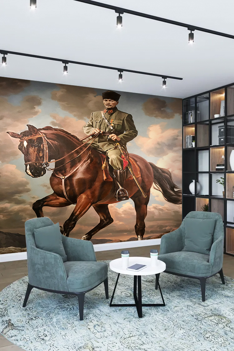 Mustafa Kemal Atatürk Atlı Portresi Duvar Kağıdı - Görsel 2
