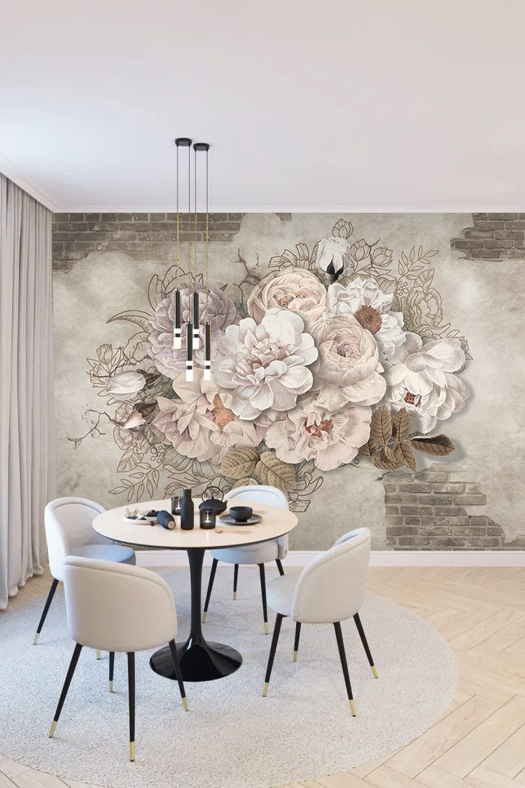 Çiçek ve Tuğla Desenli Duvar Kağıdı - Görsel 4