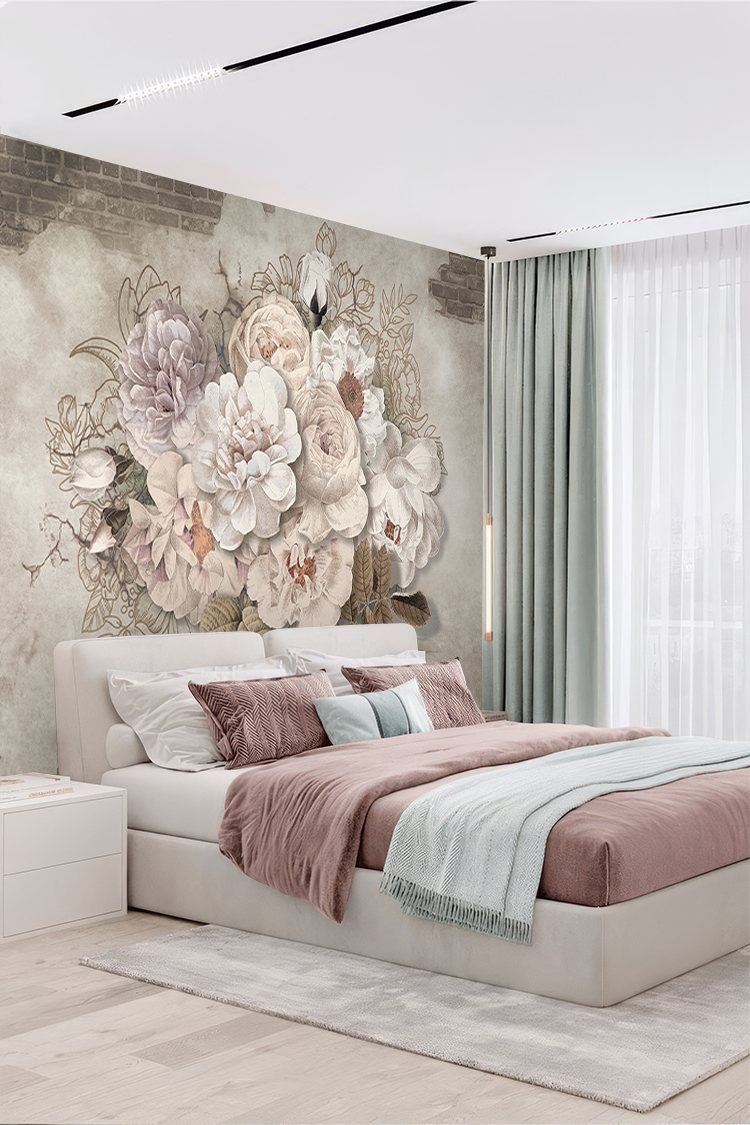 Çiçek ve Tuğla Desenli Duvar Kağıdı - Görsel 5