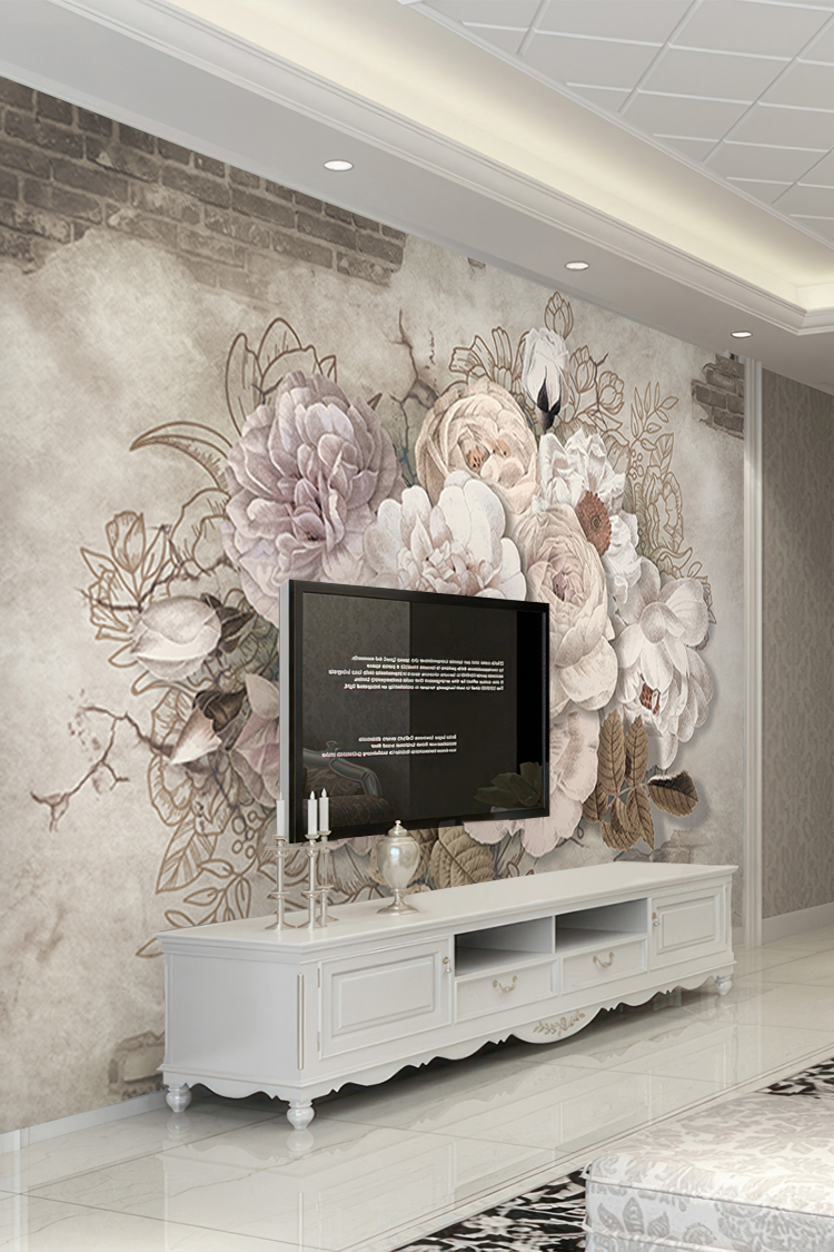 Çiçek ve Tuğla Desenli Duvar Kağıdı - Görsel 6