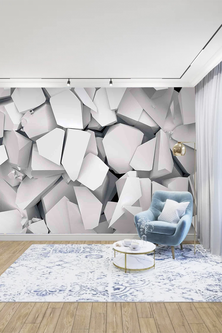 Soyut Beyaz Duvar Kağıdı – Modern Geometrik Dekorasyon - Görsel 3