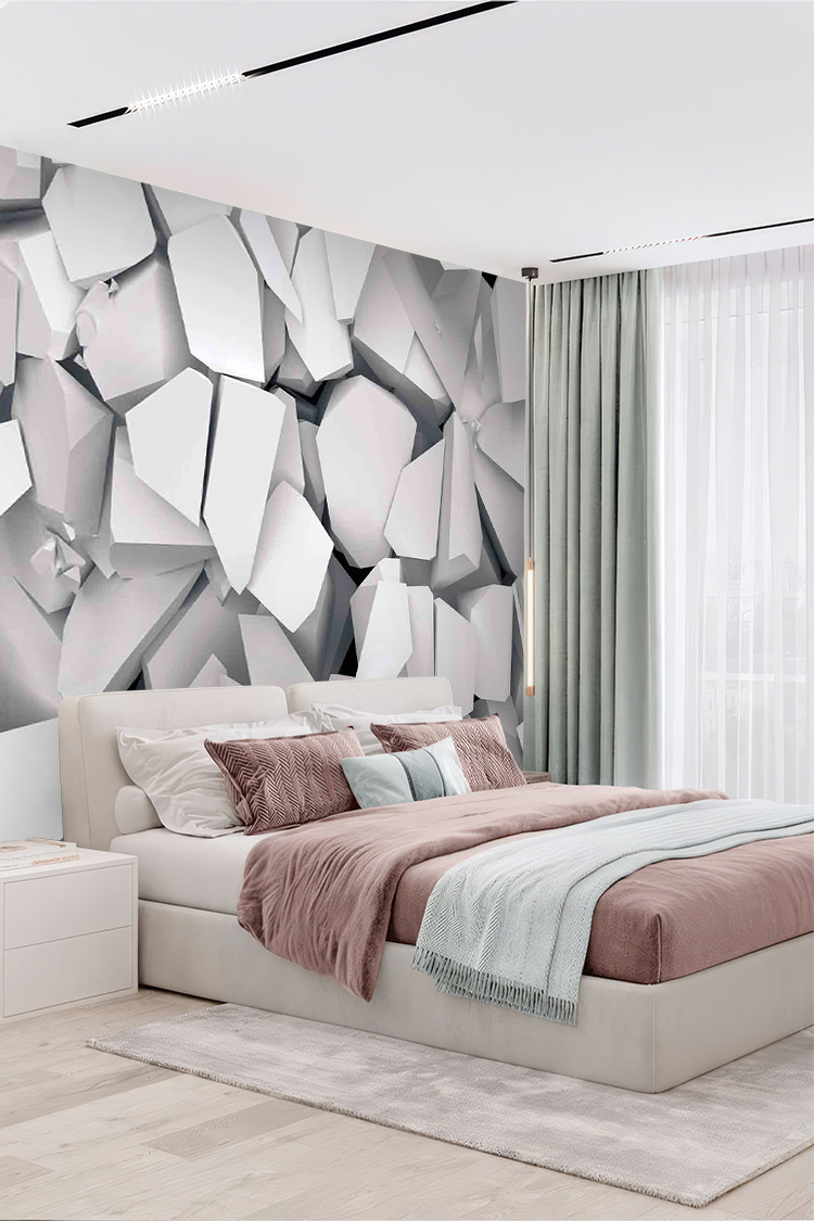 Soyut Beyaz Duvar Kağıdı – Modern Geometrik Dekorasyon - Görsel 6