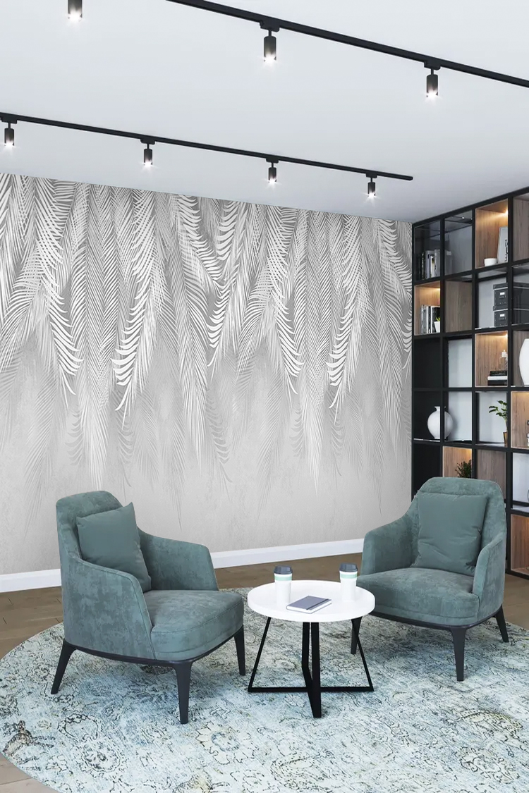 Zarif Beyaz Yaprak Deseni Duvar Kağıdı - Görsel 2