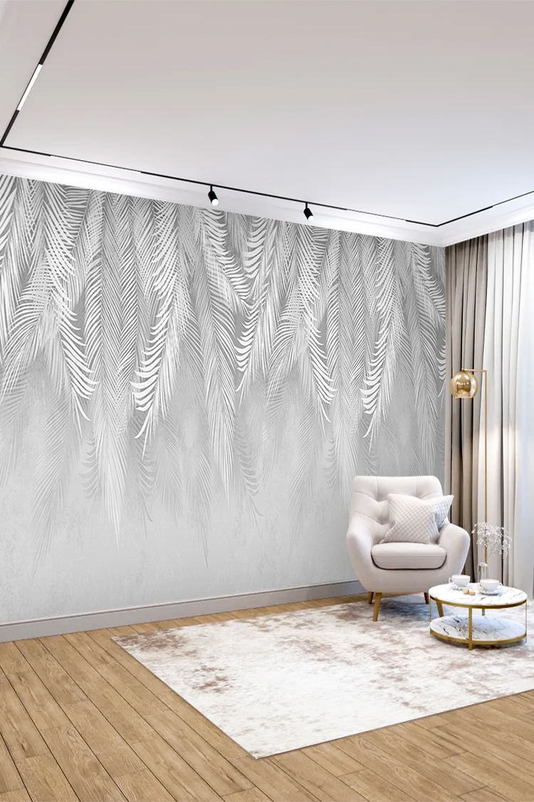 Zarif Beyaz Yaprak Deseni Duvar Kağıdı - Görsel 5