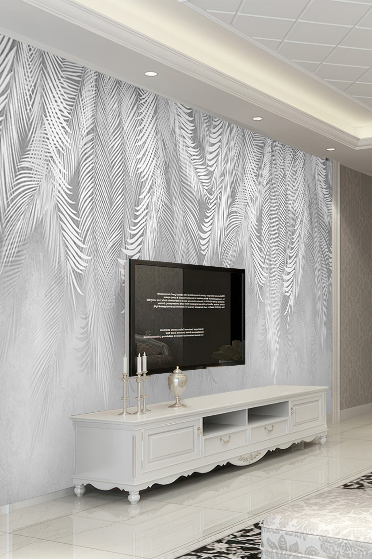 Zarif Beyaz Yaprak Deseni Duvar Kağıdı - Görsel 6