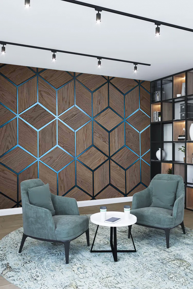 Modern Geometrik Ahşap Duvar Kağıdı – Şık Ev Dekoru