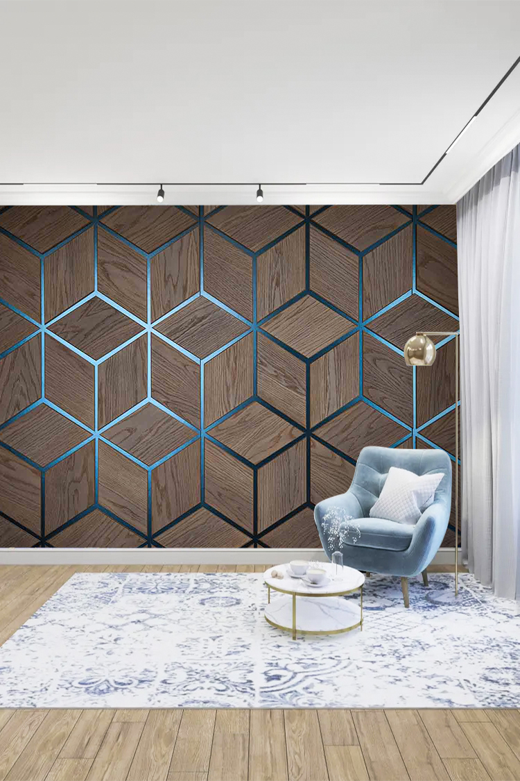 Modern Geometrik Ahşap Duvar Kağıdı – Şık Ev Dekoru - Görsel 2